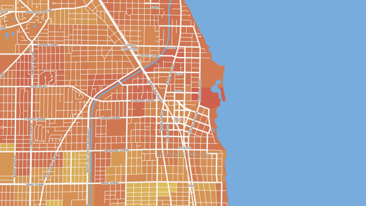 Downtown, Evanston, IL Map of Murder Rates
