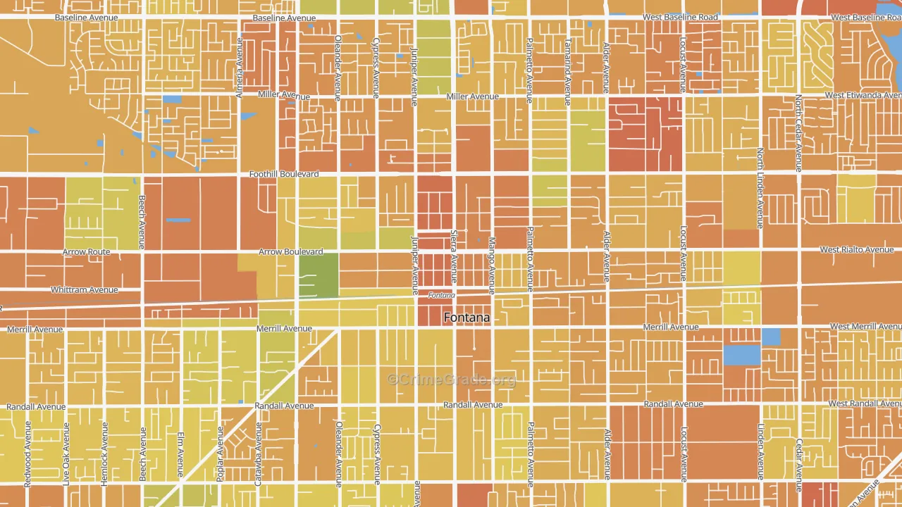 Downtown Fontana, Fontana, CA Map of Murder Rates