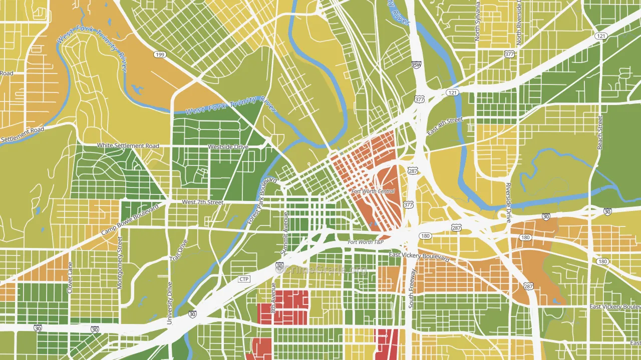 Downtown Fort Worth, Fort Worth, TX Map of Murder Rates