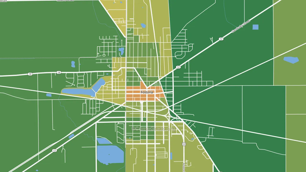 Downtown Fostoria, Fostoria, OH Map of Murder Rates