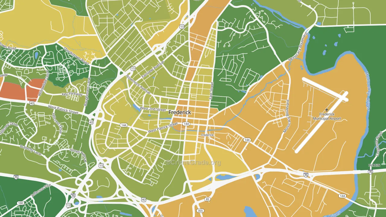 Downtown Frederick, Frederick, MD Map of Murder Rates