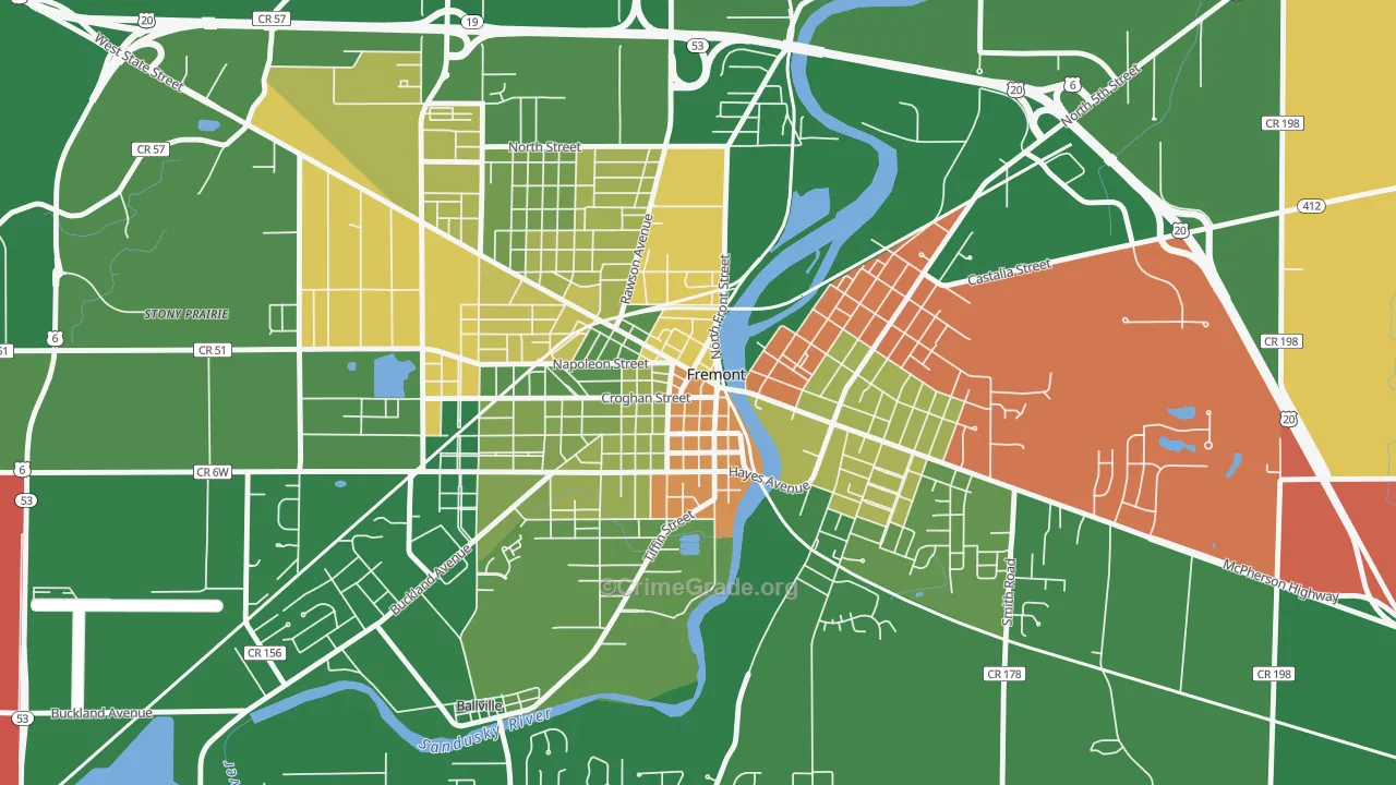 Downtown Fremont Historic District, Fremont, OH Map of Murder Rates