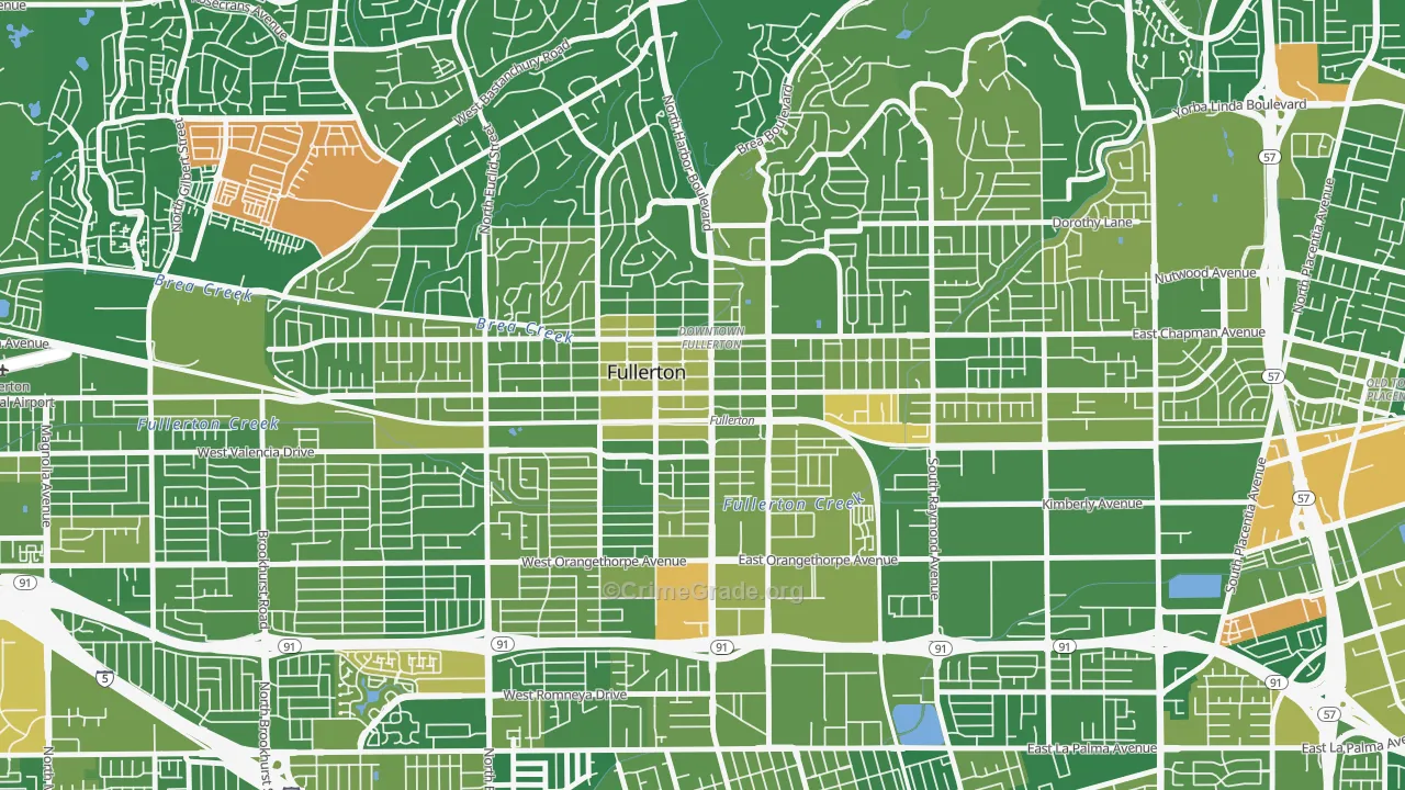 Downtown Fullerton, Fullerton, CA Map of Murder Rates
