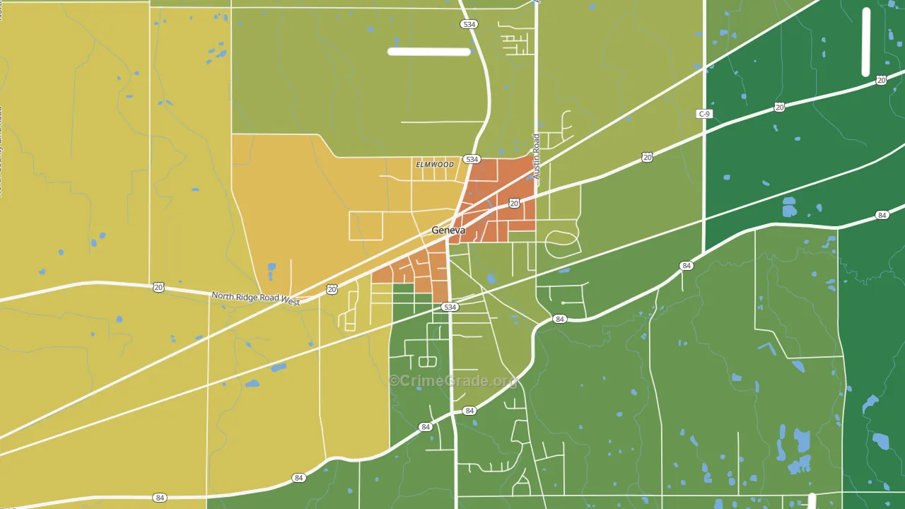 Downtown Geneva, Geneva, OH Map of Murder Rates