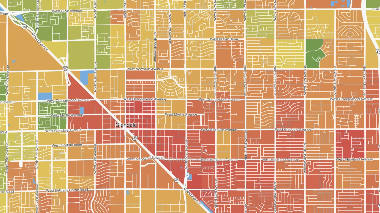 Downtown Glendale, Glendale, AZ Map of Murder Rates