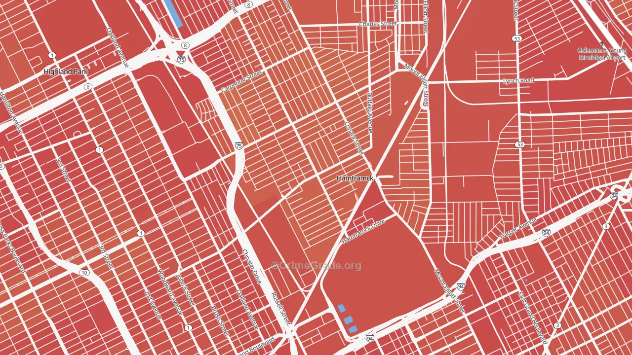 Downtown Hamtramck, Hamtramck, MI Map of Murder Rates