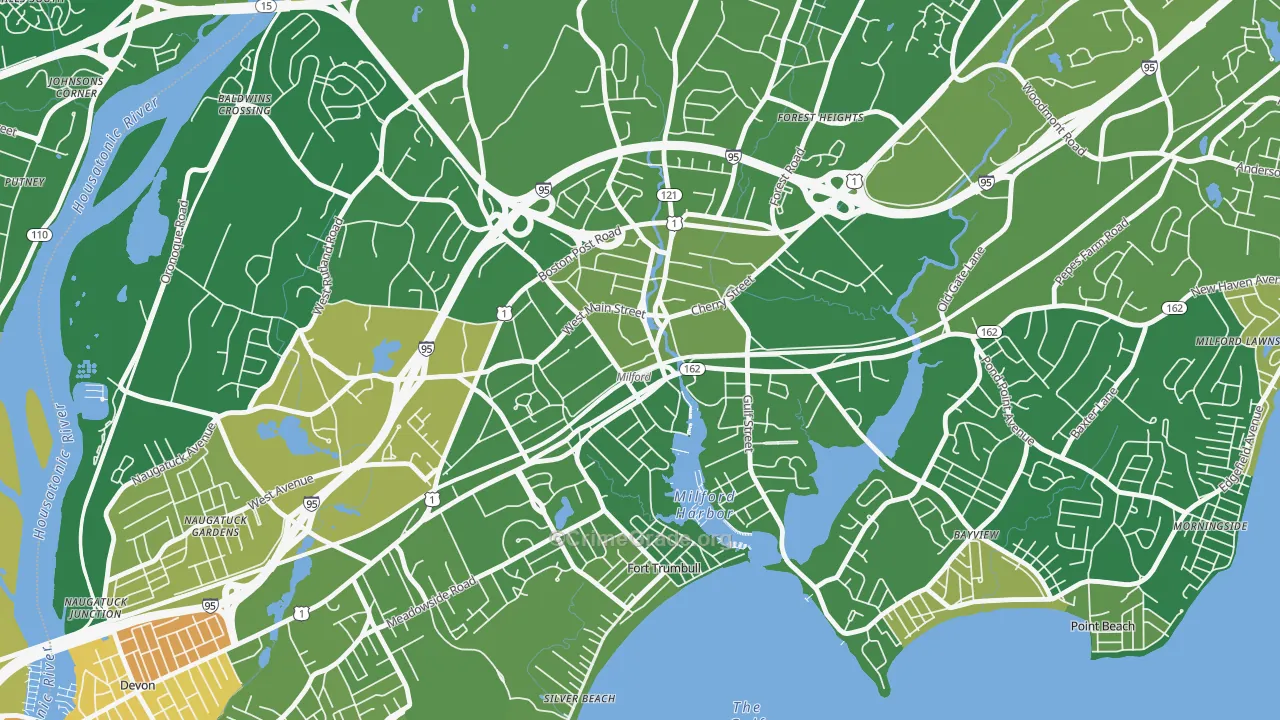 Downtown Harbor-Post Road South, Milford, CT Map of Murder Rates