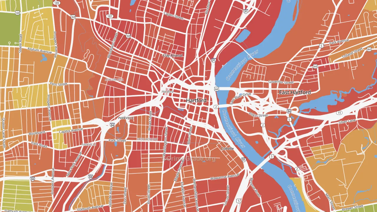 Downtown Hartford, Hartford, CT Map of Murder Rates