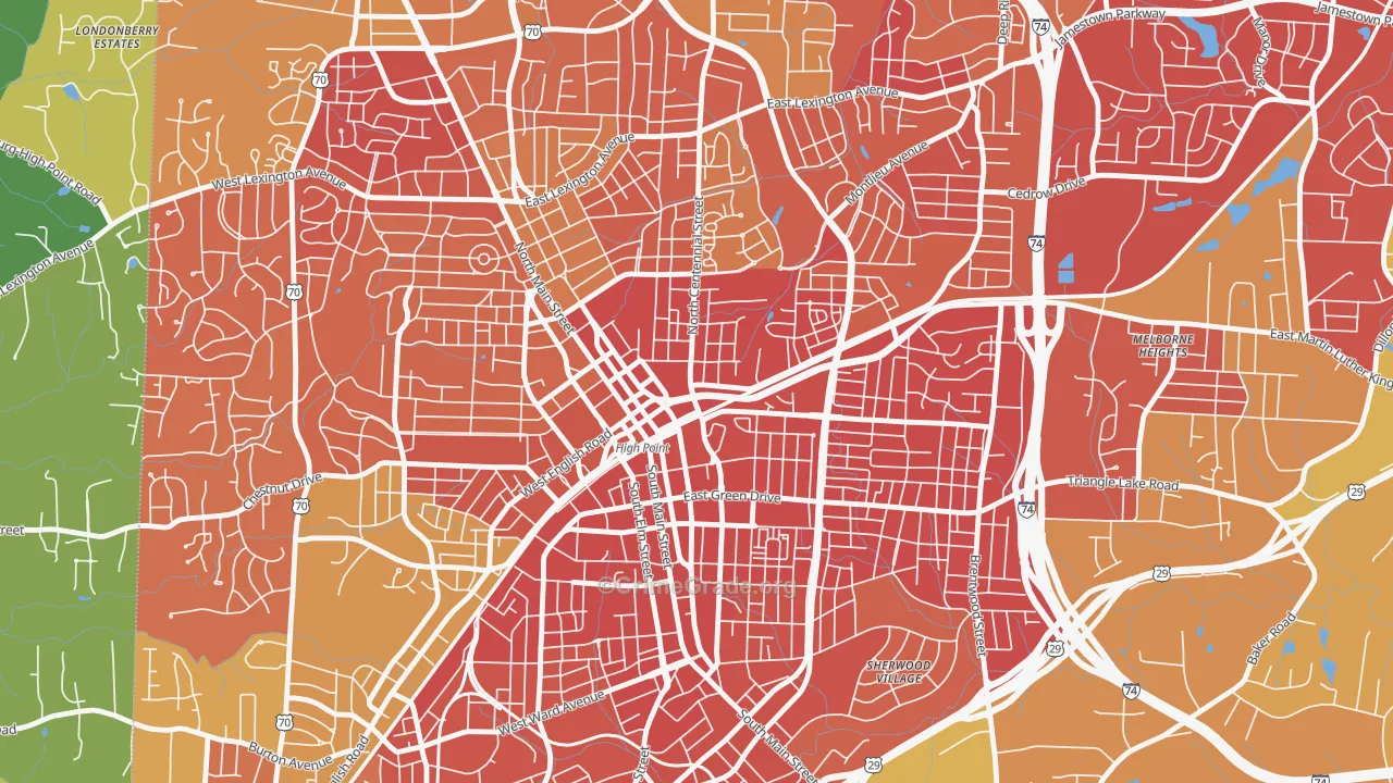 Downtown High Point, High Point, NC Map of Murder Rates