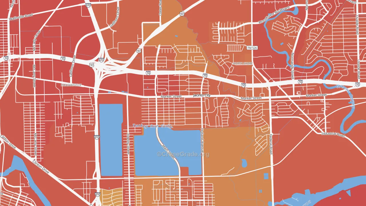 Downtown Jacinto City, Jacinto City, TX Map of Murder Rates