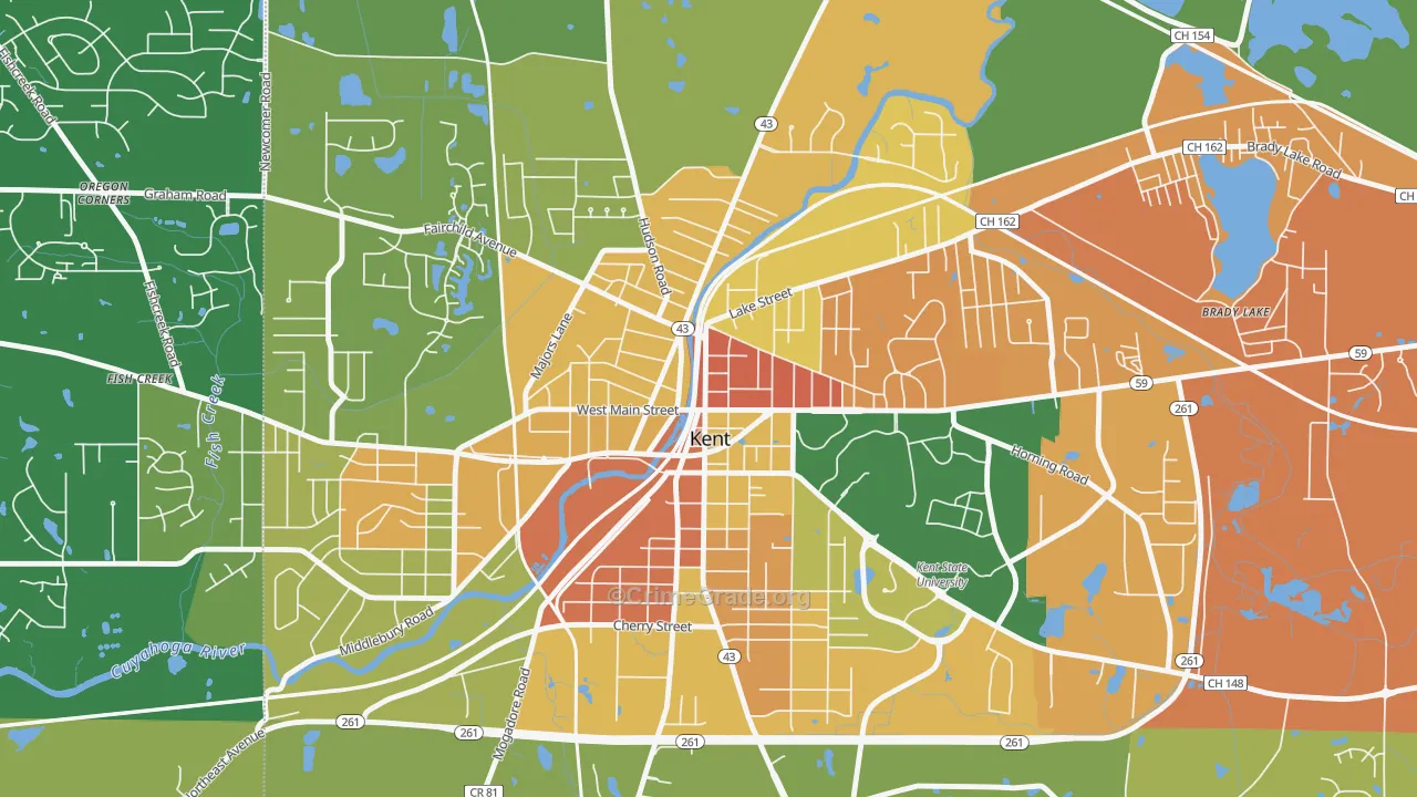 Downtown Kent, Kent, OH Map of Murder Rates