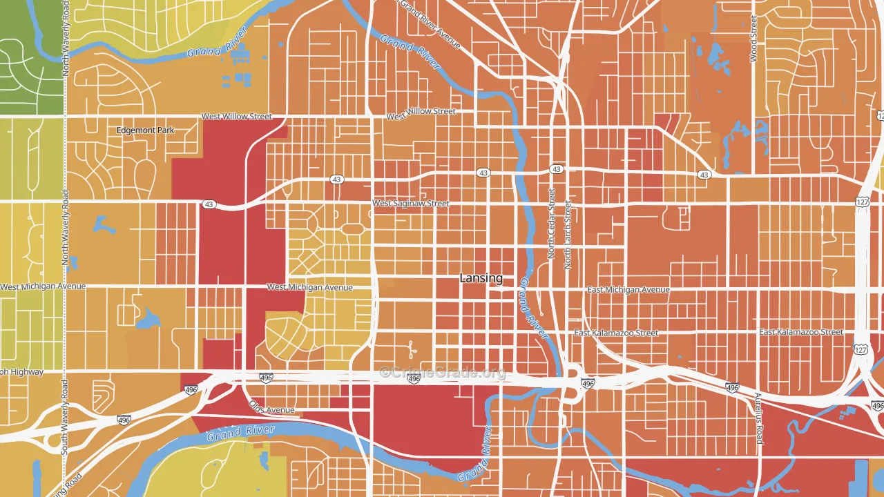 Downtown Lansing, Lansing, MI Map of Murder Rates