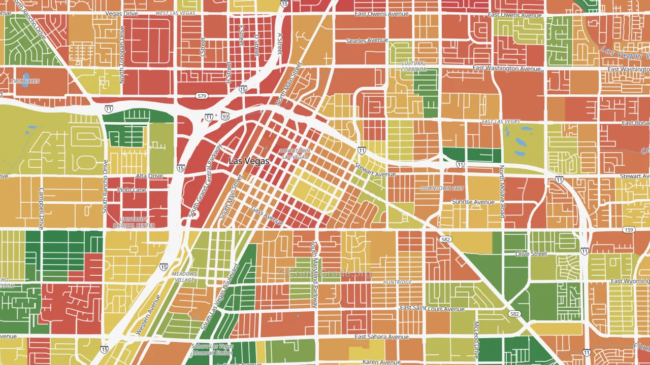 Downtown, Las Vegas, NV Map of Murder Rates