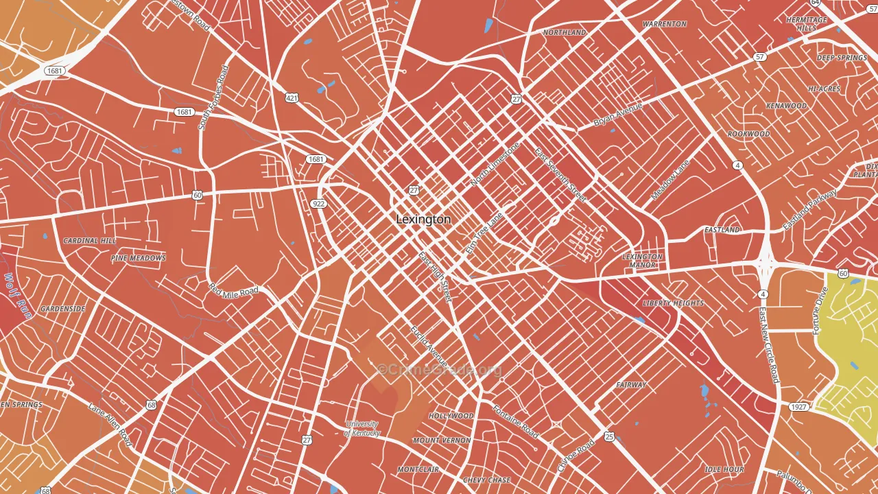 Downtown Lexington, Lexington, KY Map of Murder Rates