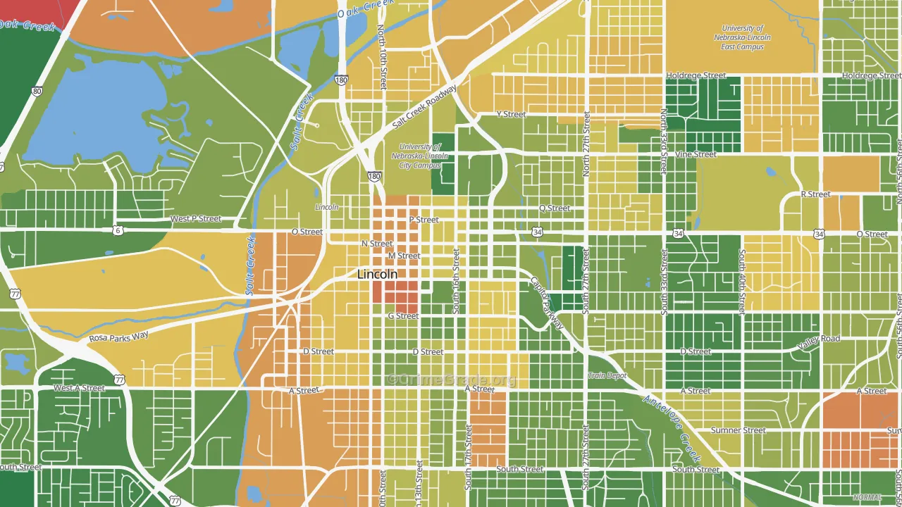 Downtown Lincoln, Lincoln, NE Map of Murder Rates
