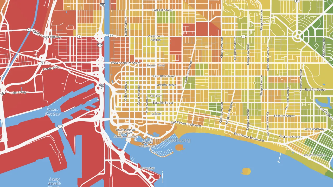 Downtown Long Beach, Long Beach, CA Map of Murder Rates