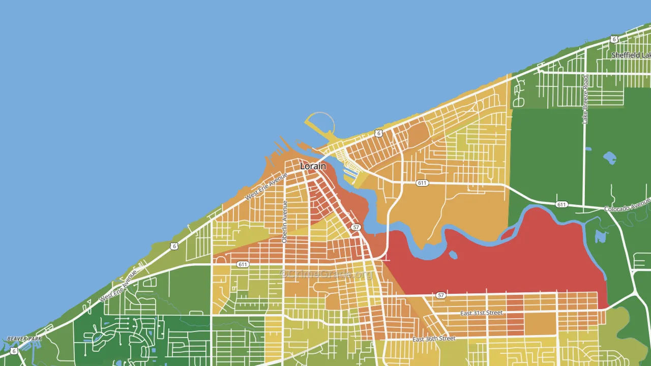 Downtown Lorain, Lorain, OH Map of Murder Rates