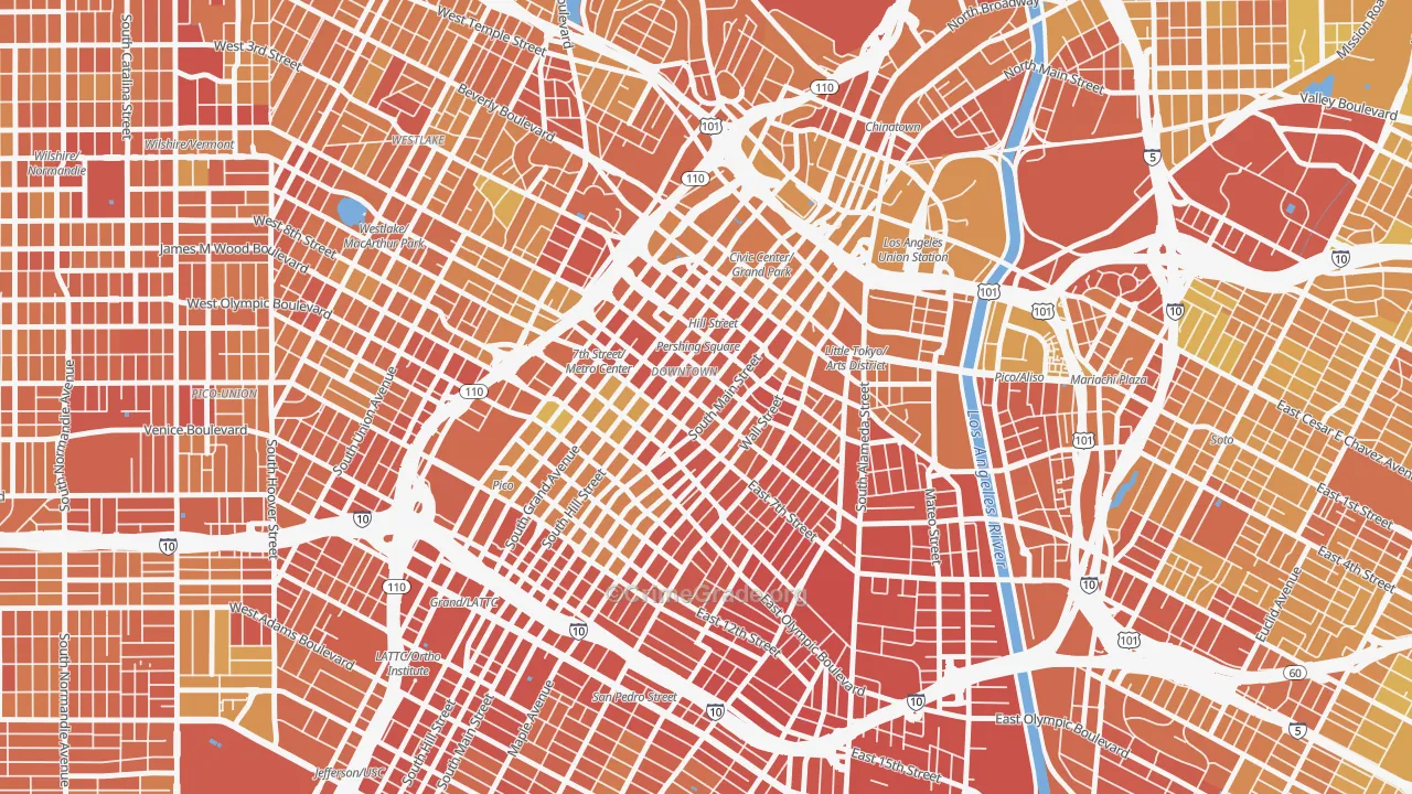 Downtown Los Angeles, Los Angeles, CA Map of Murder Rates