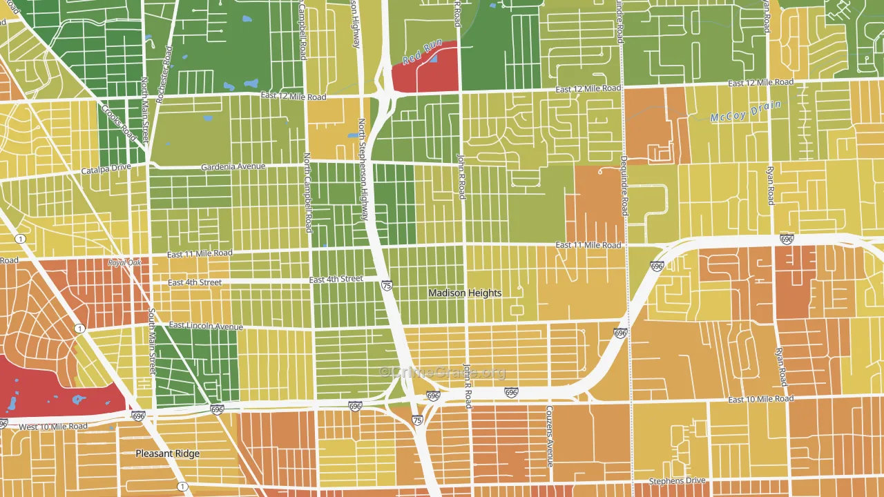 Downtown Madison Heights, Madison Heights, MI Map of Murder Rates