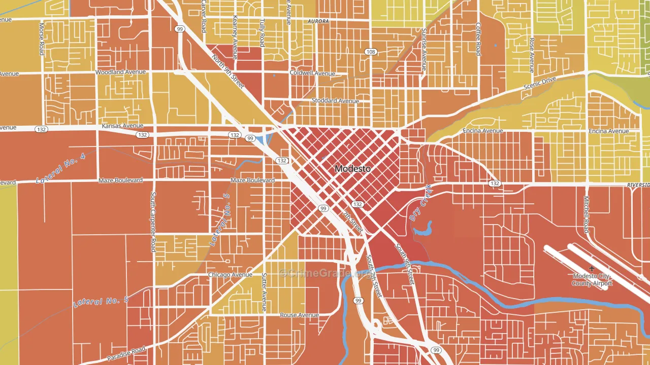 Downtown Modesto, Modesto, CA Map of Murder Rates