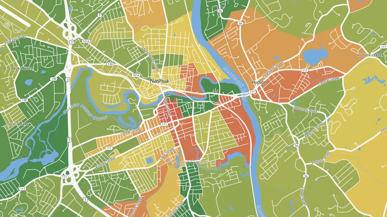 Downtown Nashua, Nashua, NH Map of Murder Rates