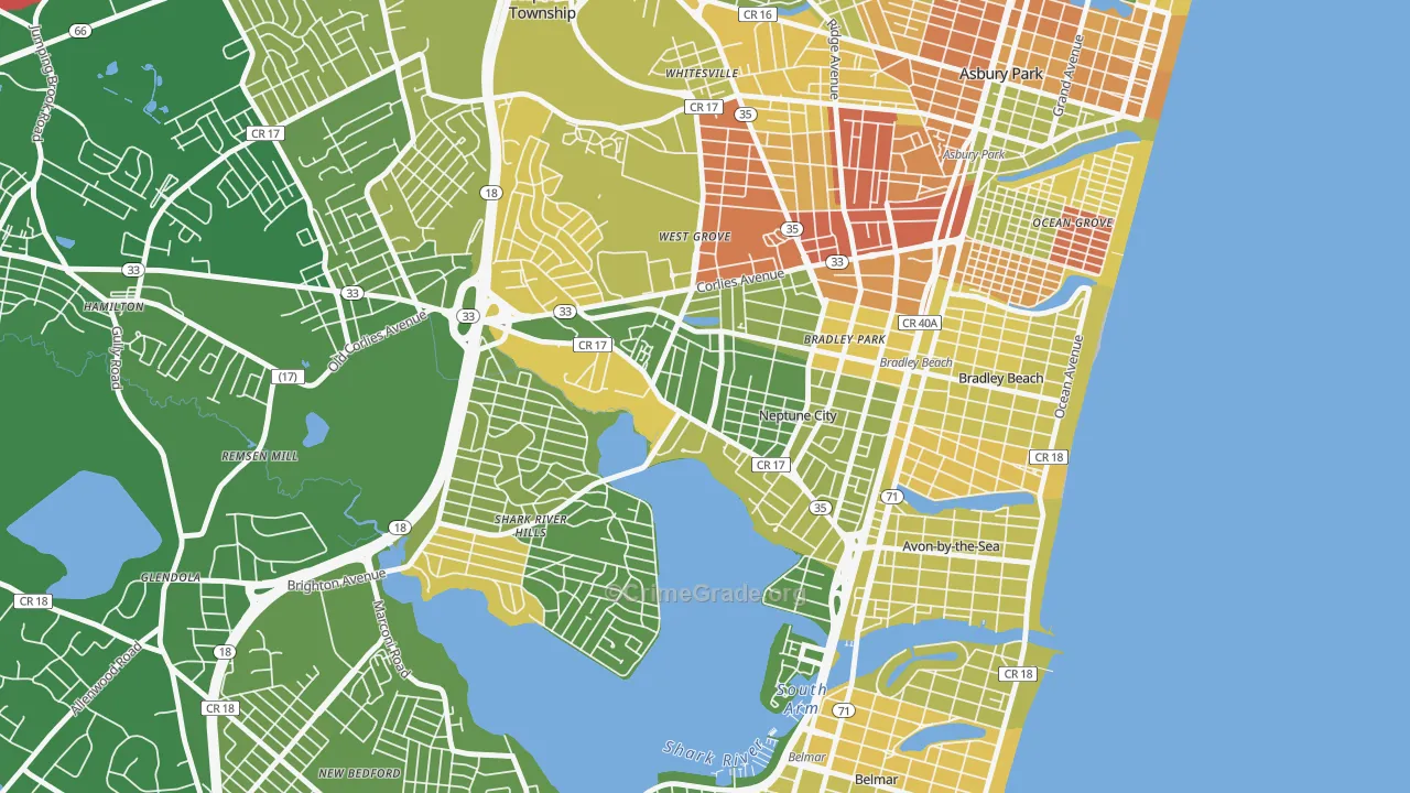 Downtown Neptune City, Neptune City, NJ Map of Murder Rates
