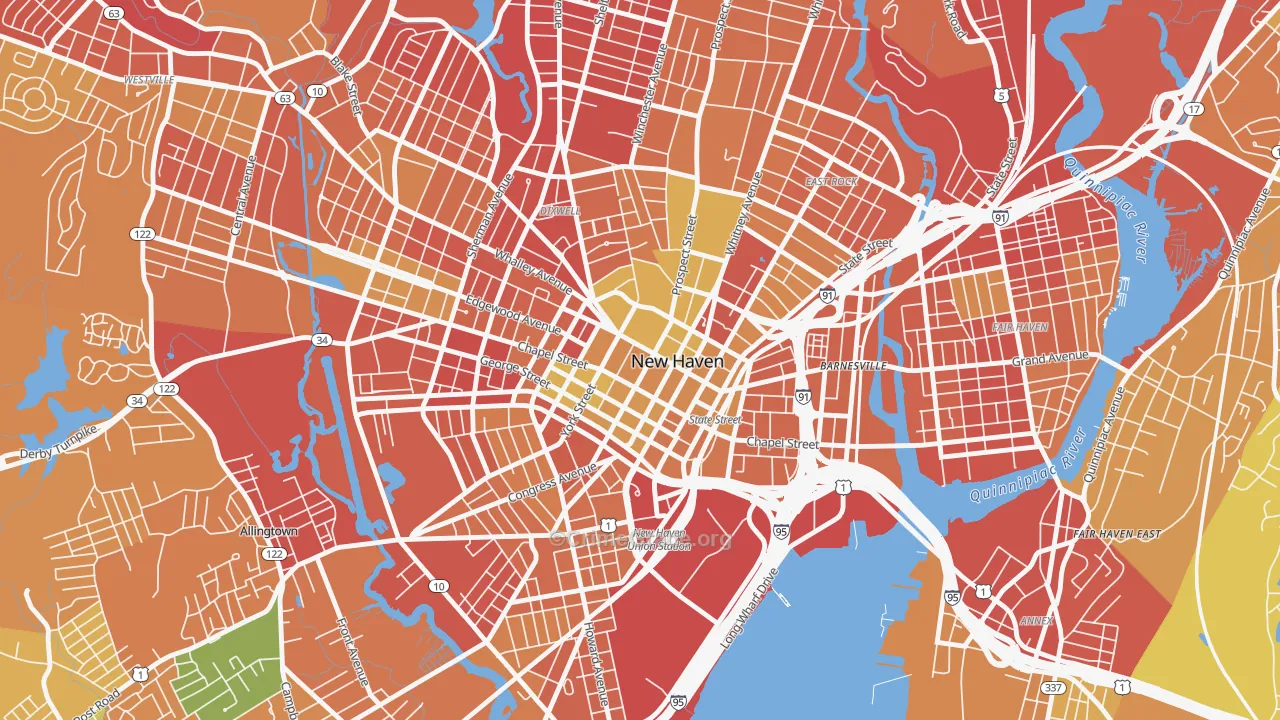 Downtown New Haven, New Haven, CT Map of Murder Rates