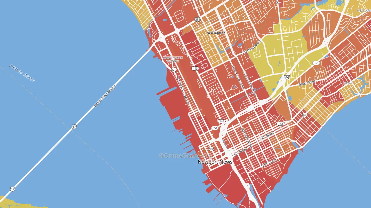 Downtown Newport News, Newport News, VA Map of Murder Rates