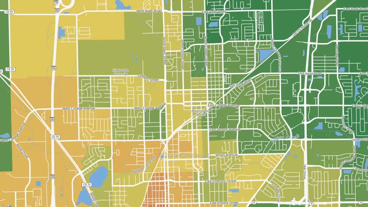 Downtown Normal, Normal, IL Map of Murder Rates