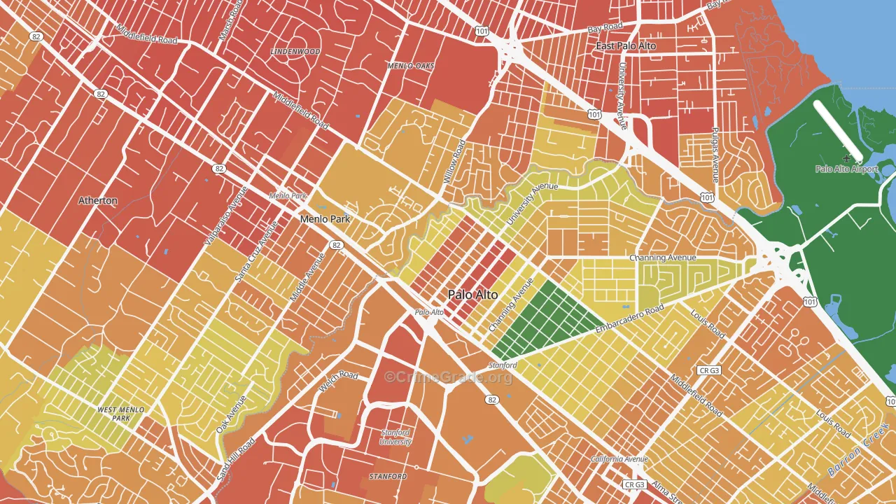 Downtown North San Jose, Palo Alto, CA Map of Murder Rates