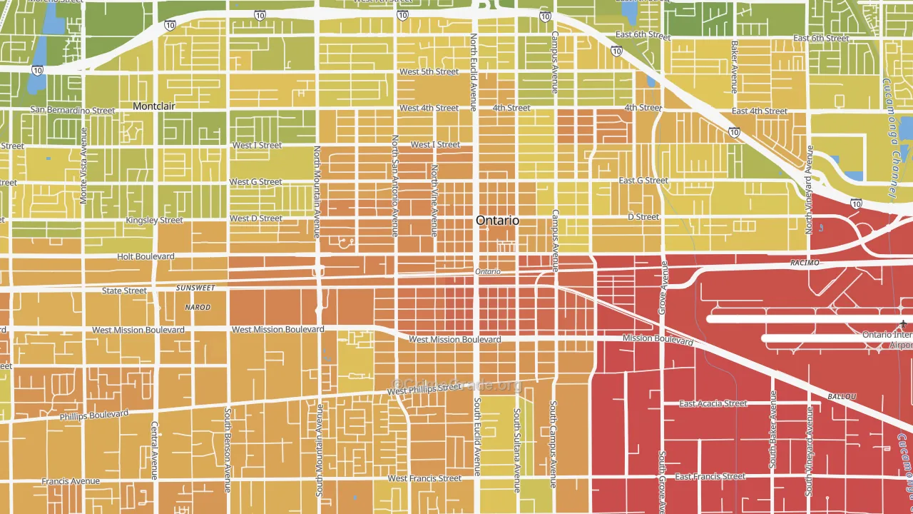 Downtown Ontario, Ontario, CA Map of Murder Rates