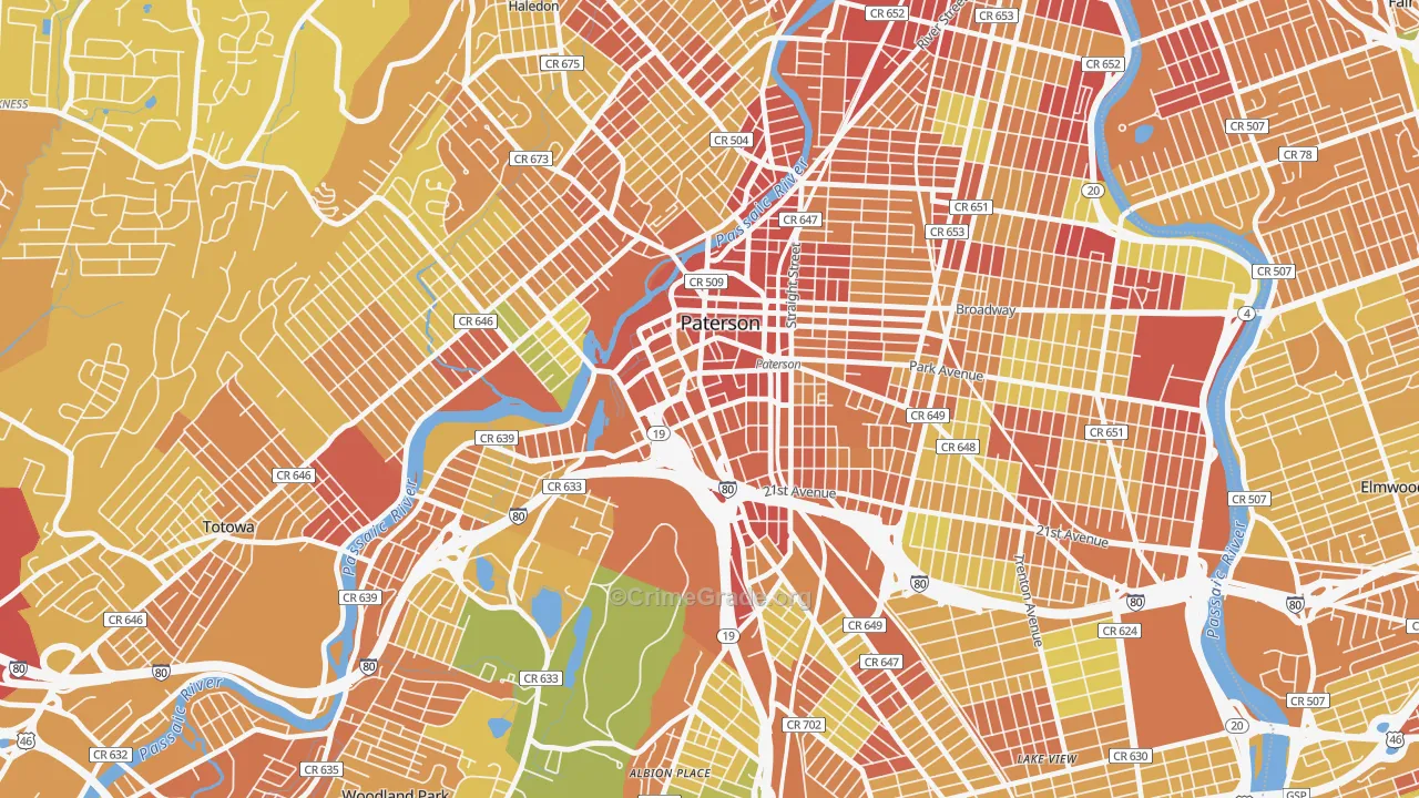 Downtown Paterson, Paterson, NJ Map of Murder Rates