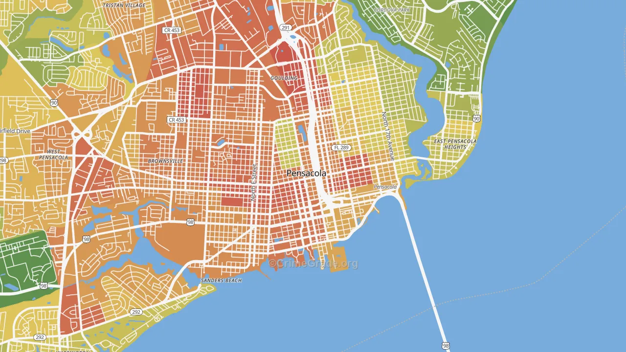 Downtown Pensacola, Pensacola, FL Map of Murder Rates