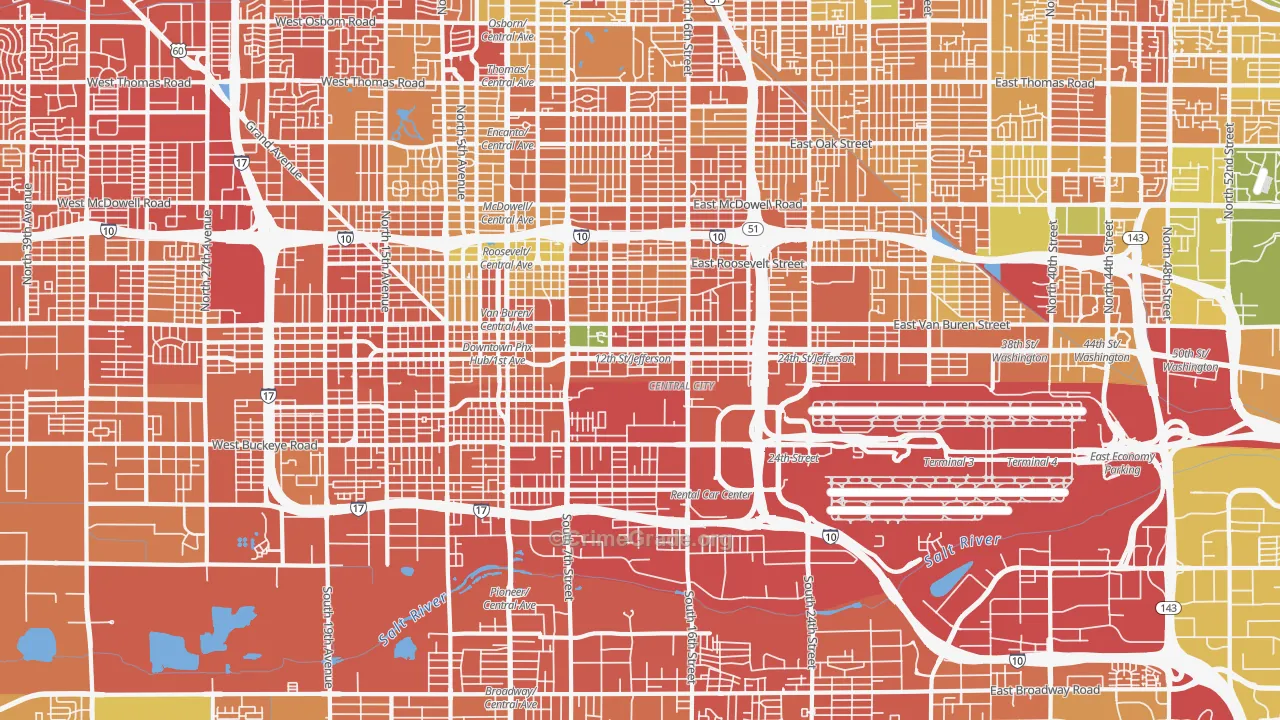 Downtown Phoenix, Phoenix, AZ Map of Murder Rates