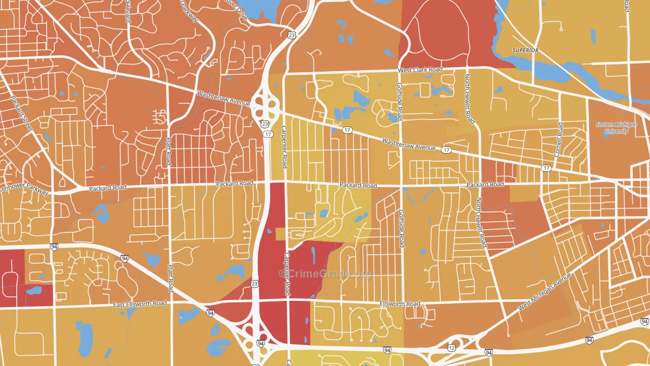 Downtown Pittsfield, Ann Arbor, MI Map of Murder Rates