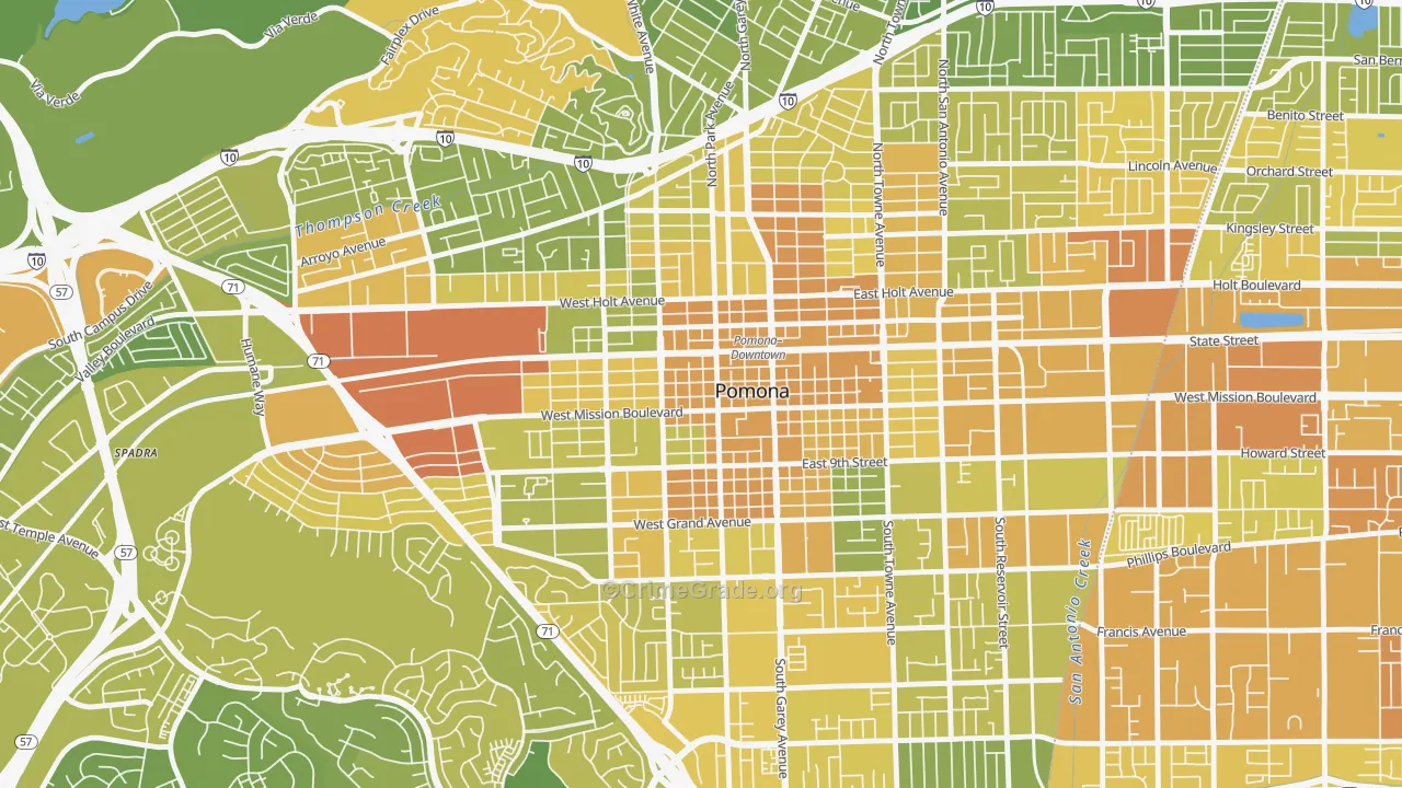 Downtown Pomona, Pomona, CA Map of Murder Rates