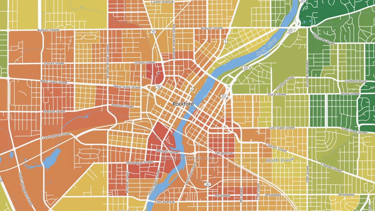 Downtown Rockford, Rockford, IL Map of Murder Rates