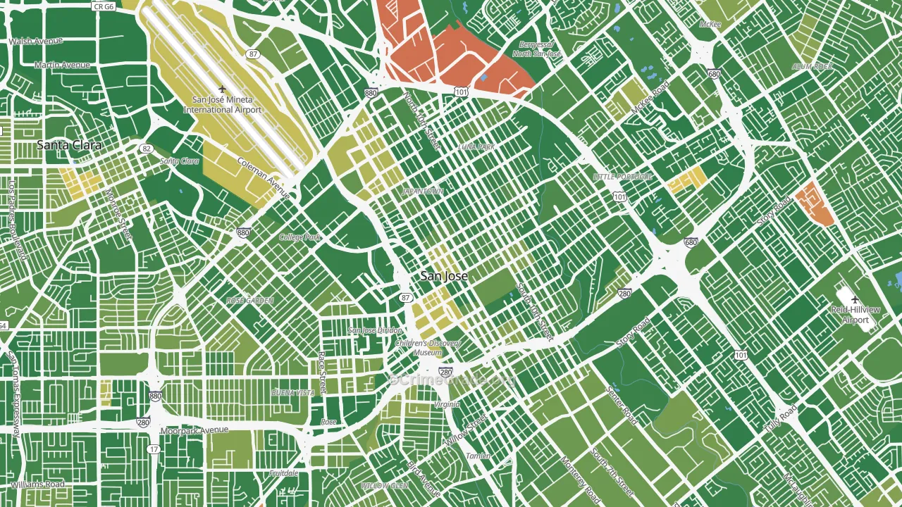 Downtown San Jose, San Jose, CA Map of Murder Rates