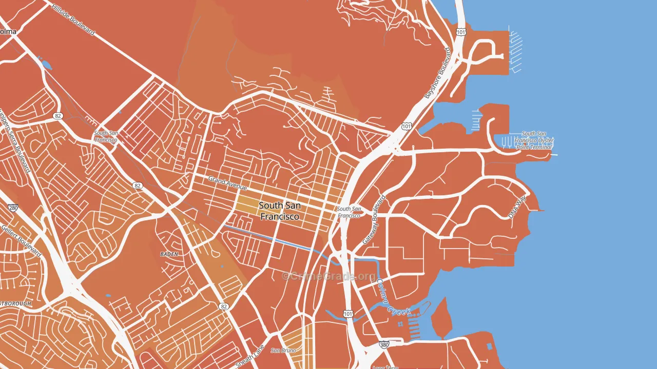 Downtown South San Francisco, South San Francisco, CA Map of Murder Rates