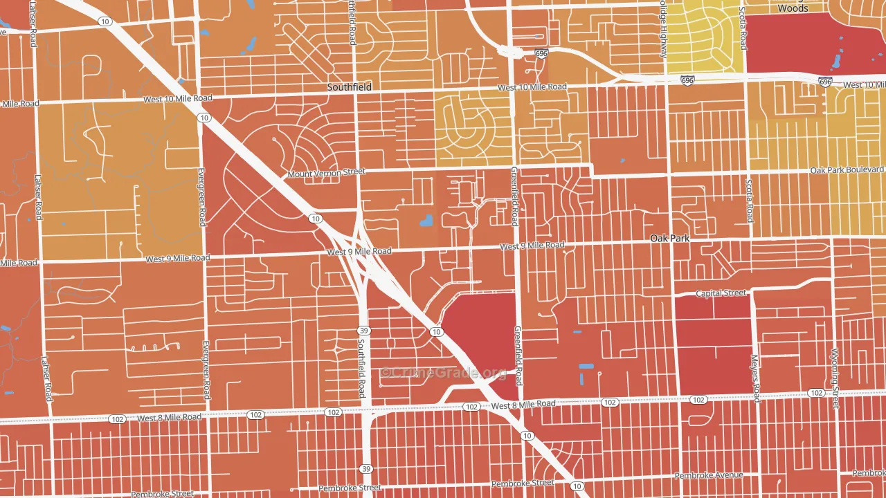 Downtown Southfield, Southfield, MI Map of Murder Rates