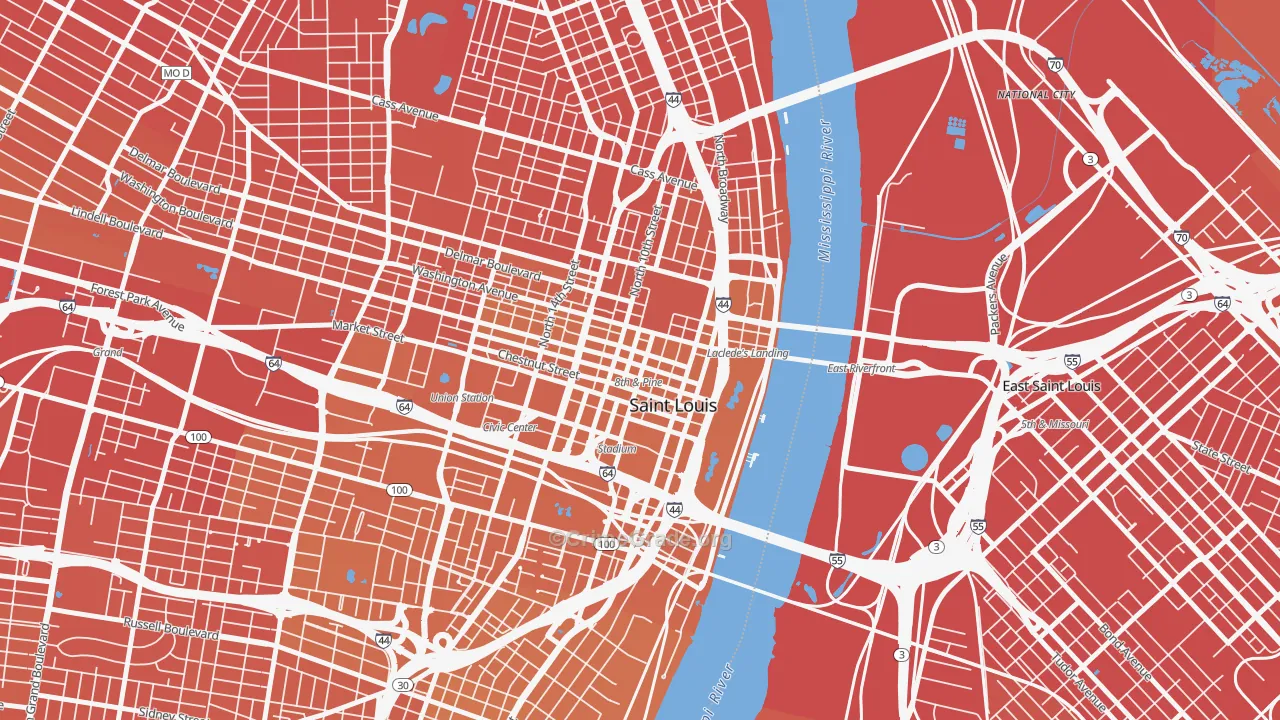 Downtown, St. Louis, MO Map of Murder Rates