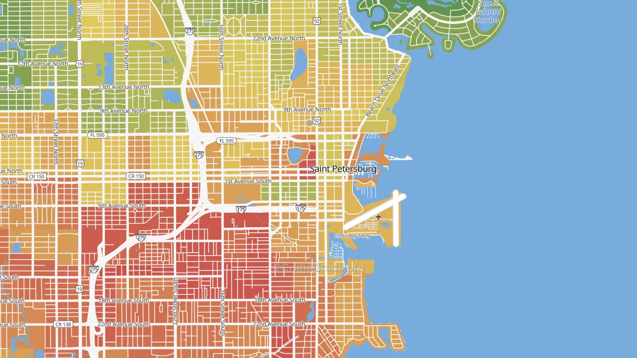 Downtown St Petersburg, St. Petersburg, FL Map of Murder Rates