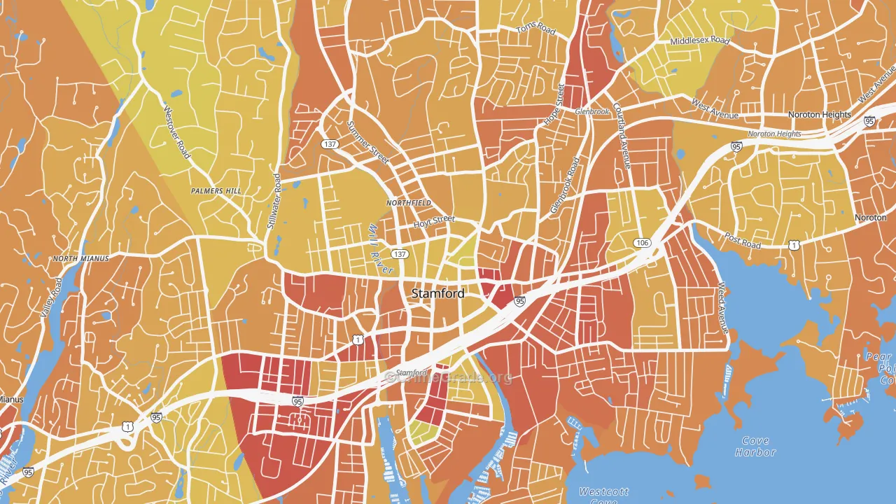 Downtown Stamford, Stamford, CT Map of Murder Rates