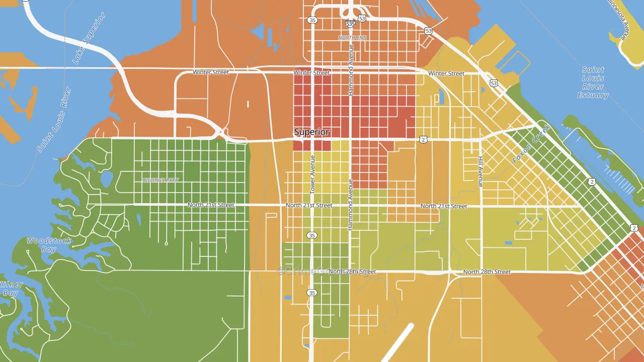 Downtown, Superior, WI Map of Murder Rates