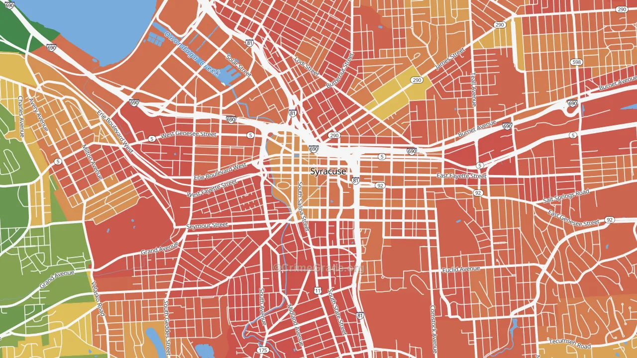 Downtown Syracuse, Syracuse, NY Map of Murder Rates
