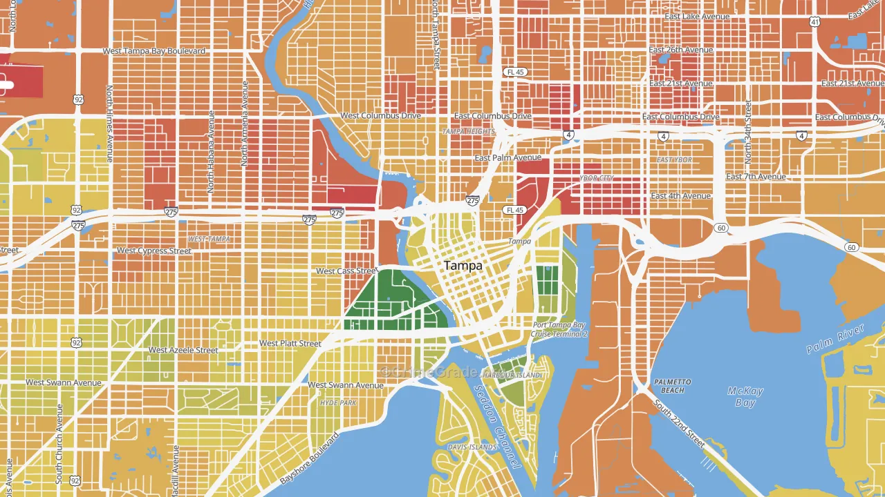 Downtown Tampa, Tampa, FL Map of Murder Rates