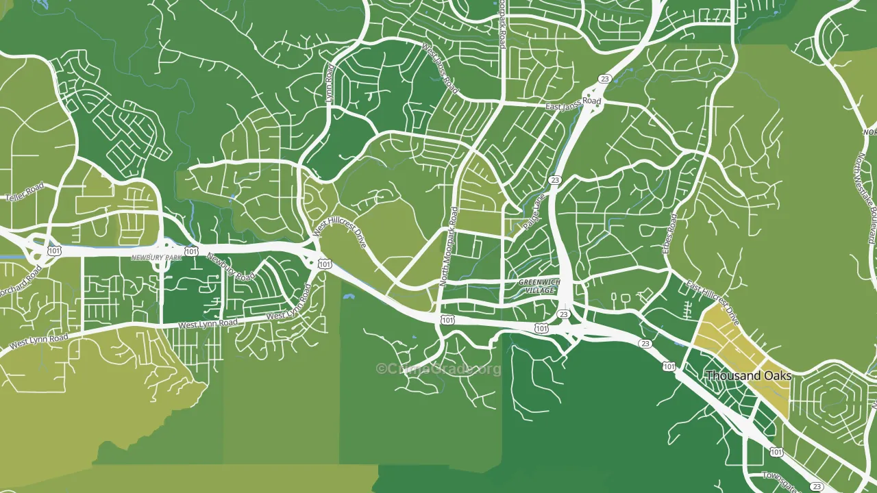 Downtown Thousand Oaks, Thousand Oaks, CA Map of Murder Rates