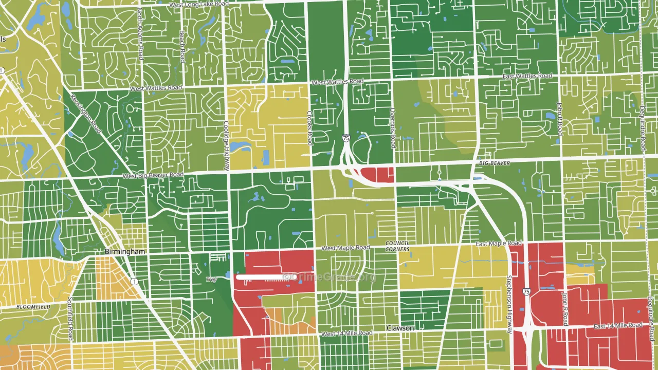 Downtown Troy, Troy, MI Map of Murder Rates