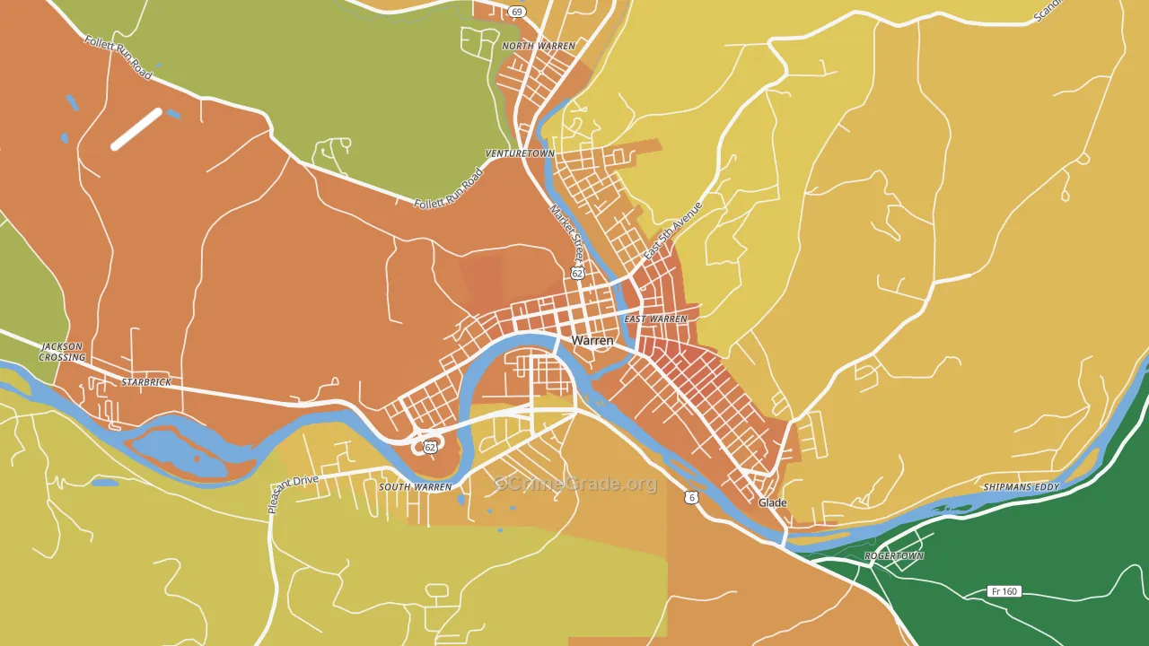 Downtown Warren, Warren, PA Map of Murder Rates