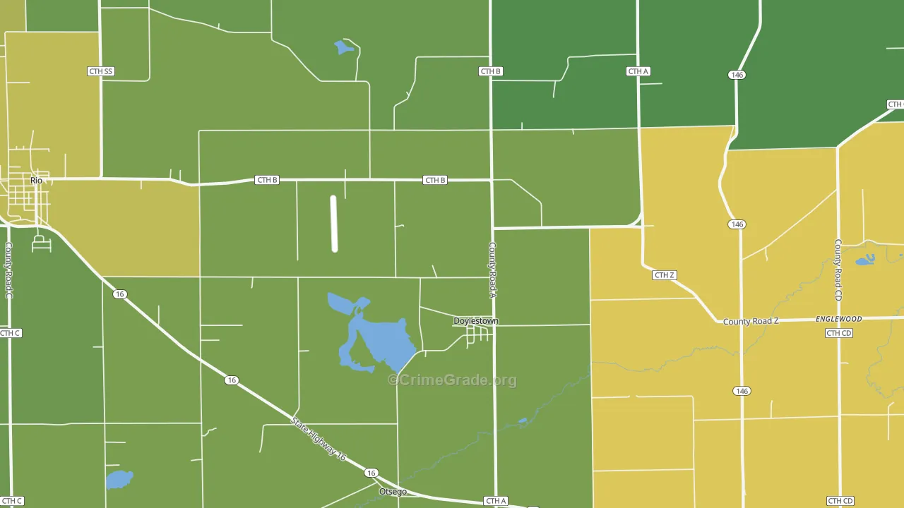 Doylestown, WI Map of Murder Rates
